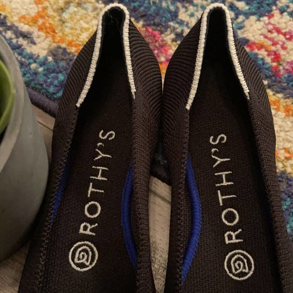 Rothy’s the point point size 12 black retired white halo woman’s flat … - Picture 3 of 9